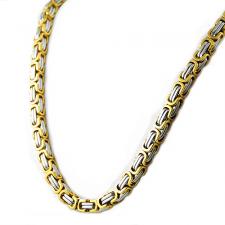 Stainless Steel Two Tone Byzantine Necklace and Bracelet Set